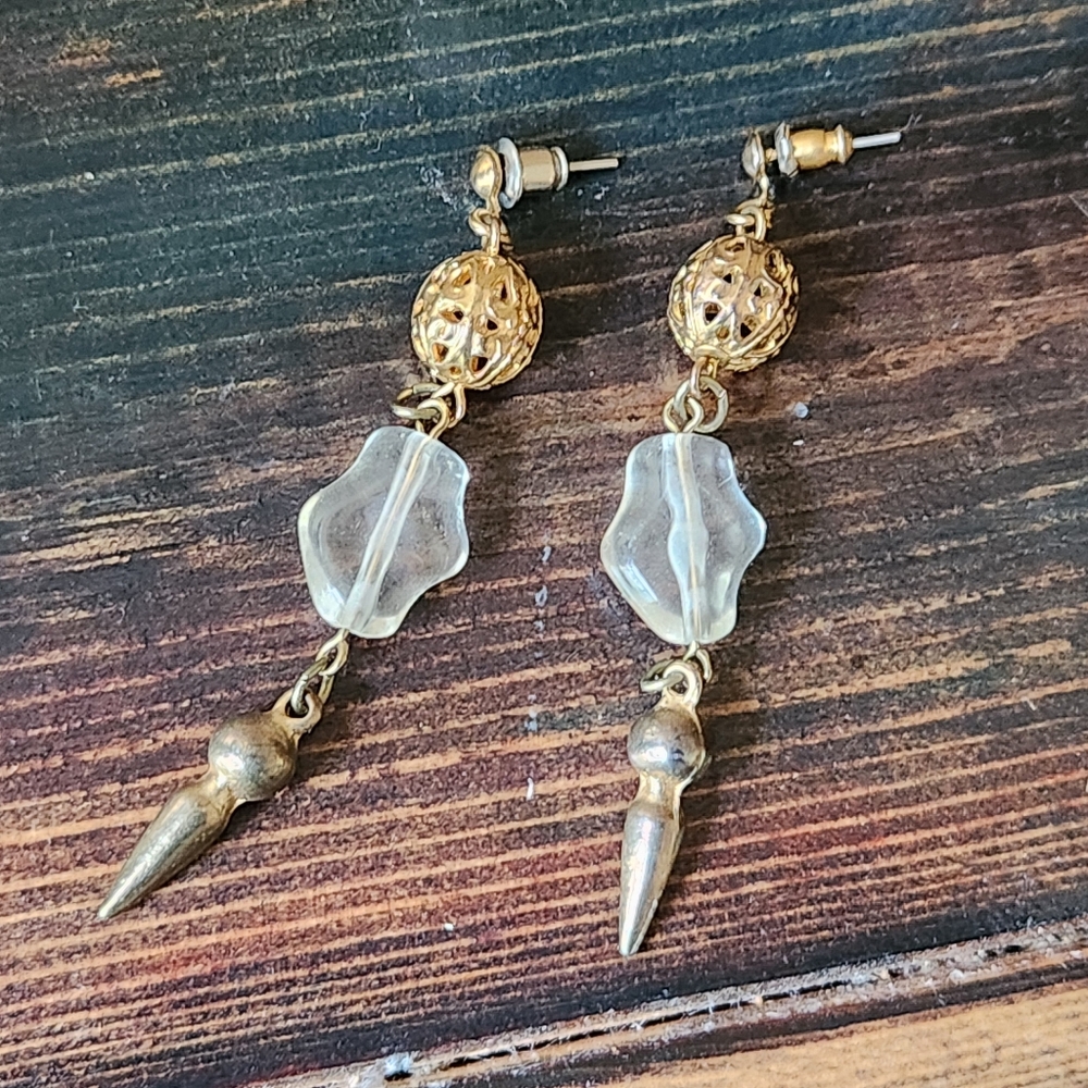 Gold Ball And Crystal Drop Earrings